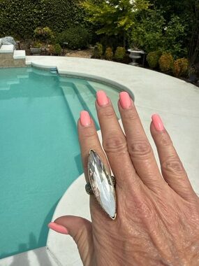 Heidi Daus Large Marquise Crystal Statement Ring Gold Tone Pave Size 8.5-8.75